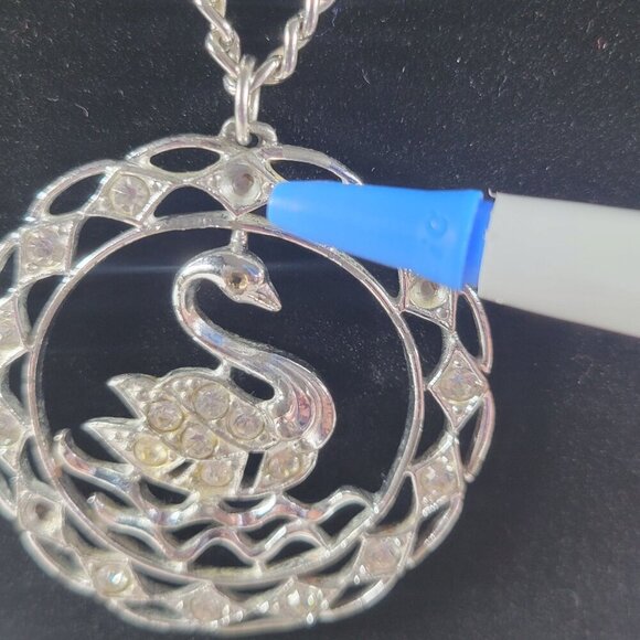 Vintage Sarah Coventry Swan Pendant Rhinestones Silver Classic Elegant Necklace - Picture 5 of 7